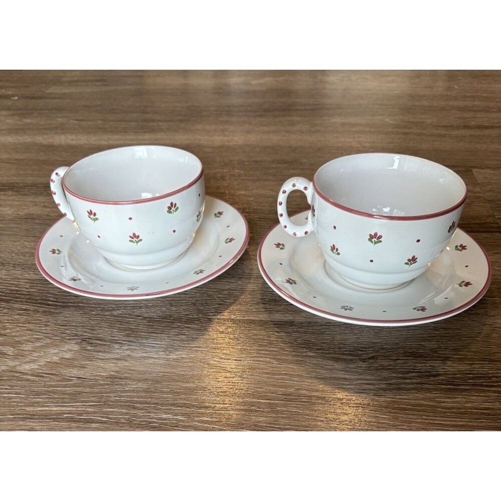 VTG Pfalzkeramik Inzell Streublumen 2 Mugs And Saucers Scattered Flowers German